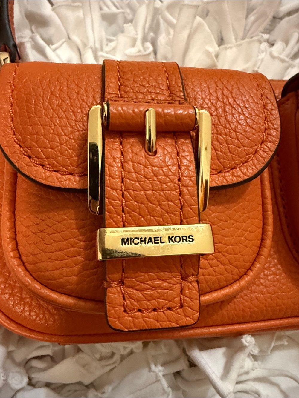 Michael Kors Orange Leather Double-Pocket Shoulder Bag, + Logo MJ Wallet🔥🔥🔥🔥 - Picture 3 of 8